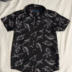 Bold Blue Dinosaur black button down